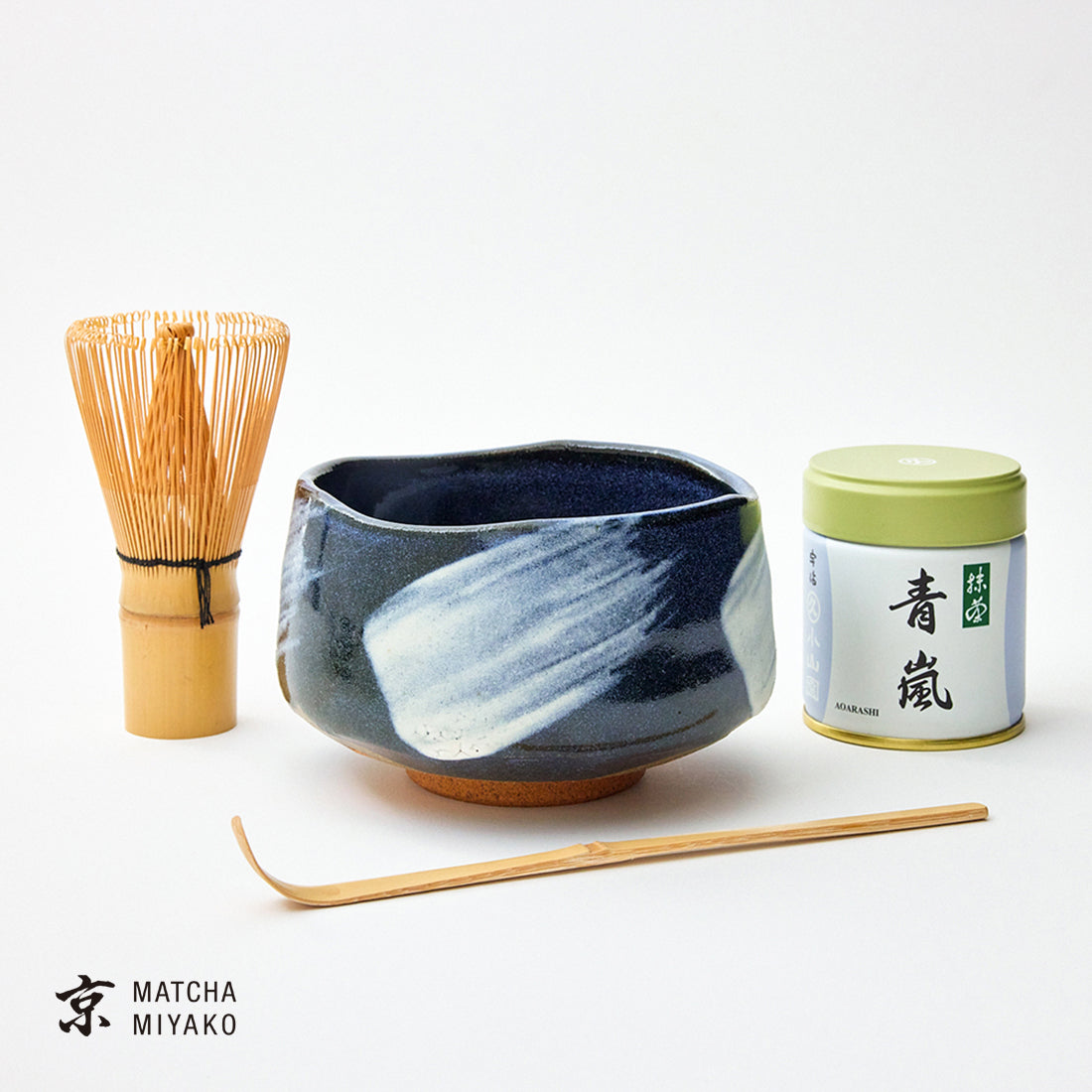 抹茶スターターセット（美濃焼 青釉白刷毛）