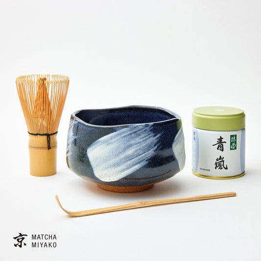 抹茶スターターセット（美濃焼 青釉白刷毛）